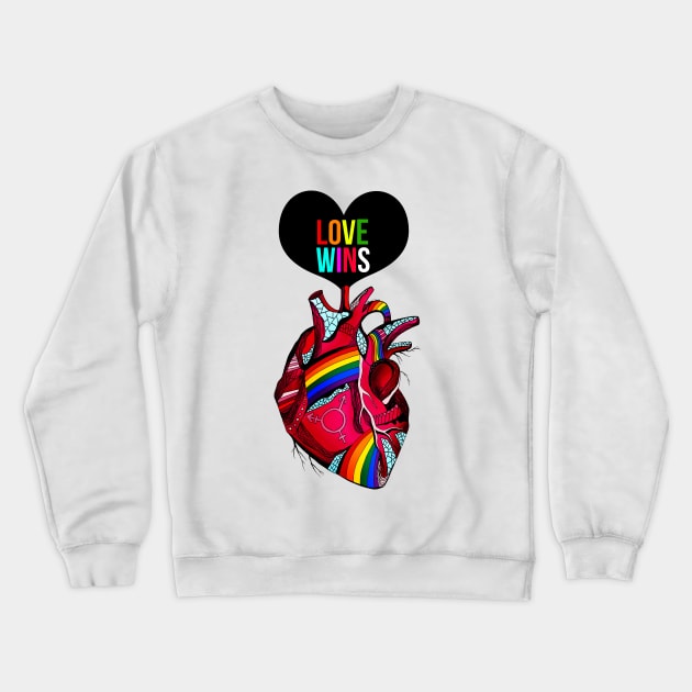 Love Wins Pride Heart Crewneck Sweatshirt by kenallouis